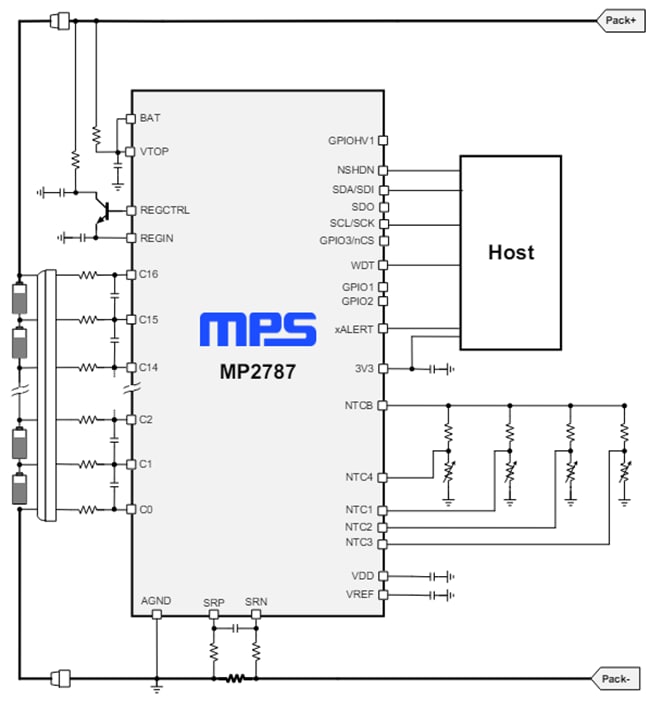 Application Circuit Diagram - Monolithic Power Systems (MPS) MP2787 Battery Monitors